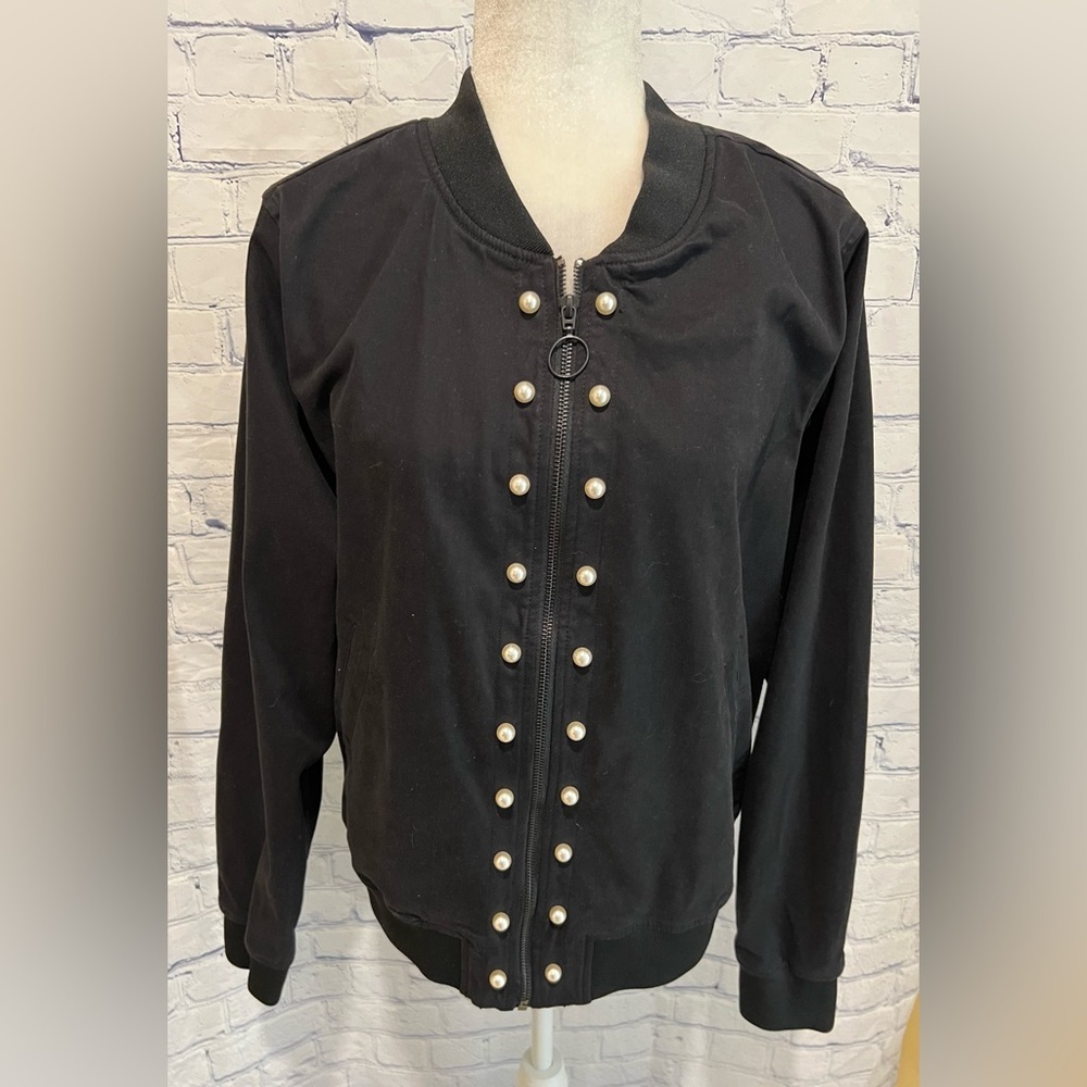Lane Bryant Pearl Studded Ruched Bomber Jacket Black Size 18/20